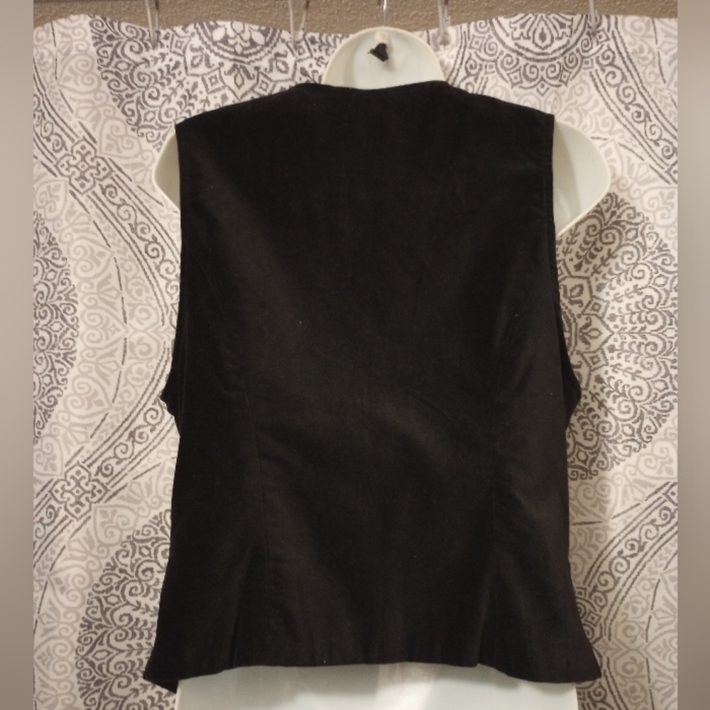 Vintage Stonebridge Goth Cotton Black Rose Velvet Vest Size 10 - Picture 3 of 9
